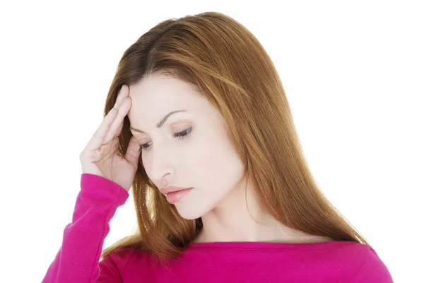 Mujer con dolor de cabeza o problema — Foto de Stock