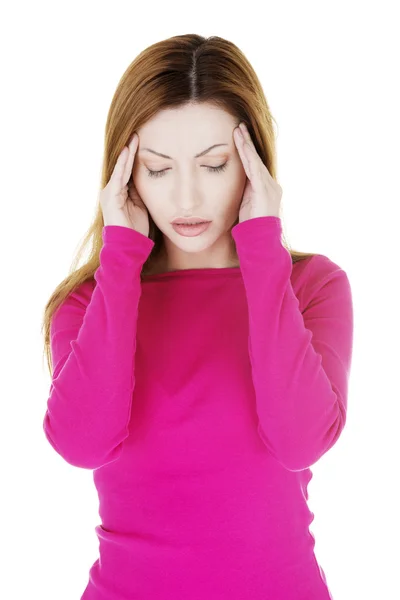 Donna con mal di testa o problemi — Foto Stock