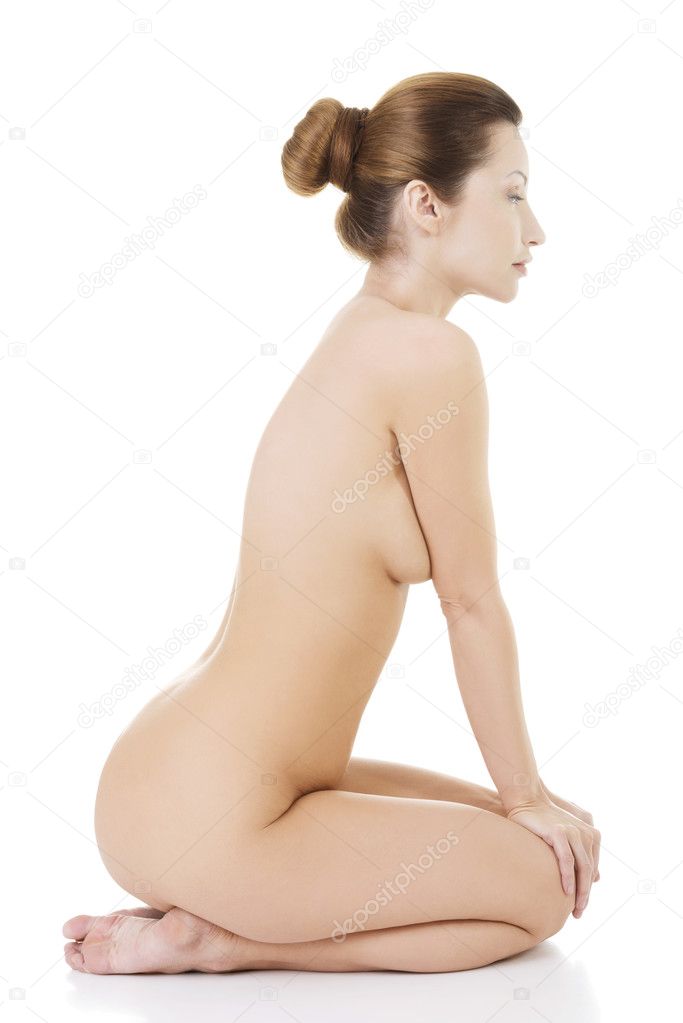 Sexy fit naked woman with healthy clean skin