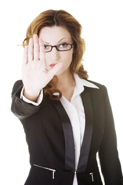 Mujer de negocios serio gesto señal de stop — Foto de Stock