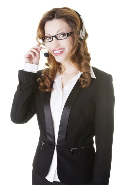 Beautiful call-center assistant smiling — Stock Photo, Image