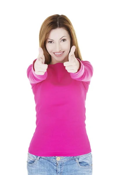 Vackra kaukasisk kvinna som pekar på dig — Stockfoto