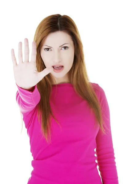Trzymaj się, przestać gestem pokazał przez kobiety — Zdjęcie stockowe
