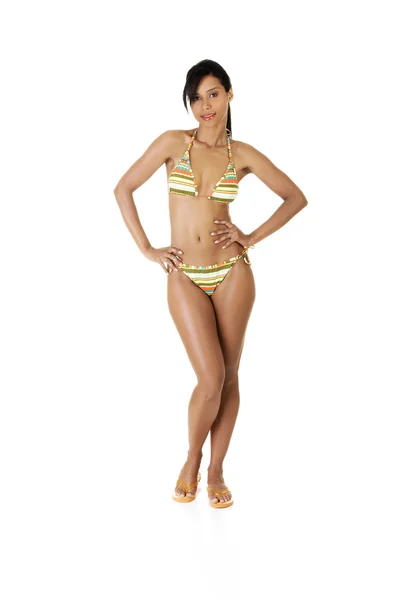Full portrait of dark skined girl in bikini — Stock Photo, Image