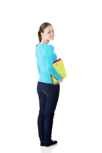 Mujer estudiante feliz con cuadernos —  Fotos de Stock