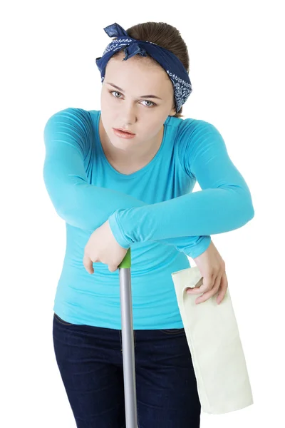 Tired and exhausted cleaning woman — Stock Photo, Image