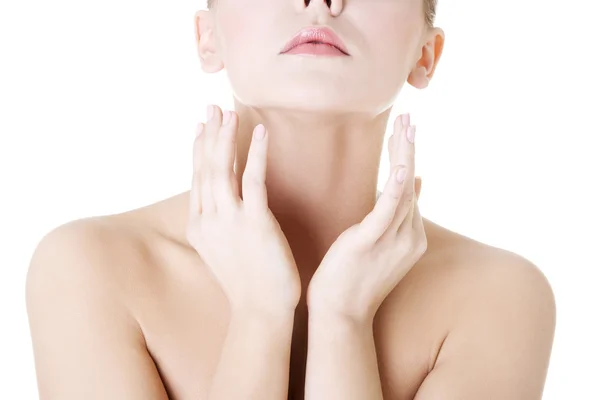 Beautiful sensual young woman touching her neck — Stock Photo, Image