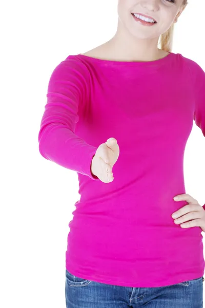 Young adult woman about to shake hands. — Stock Photo, Image