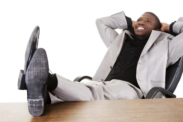 Happy successful businesman at the desk. — Stock Photo, Image