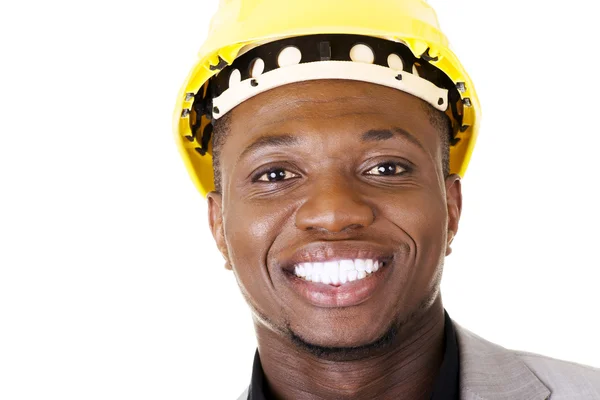 Happy successful businesman in helmet. — Stock Photo, Image