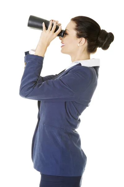 女商人用双筒望远镜. — 图库照片