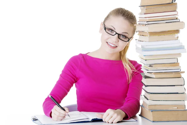 Felice studente ragazza apprendimento — Foto Stock