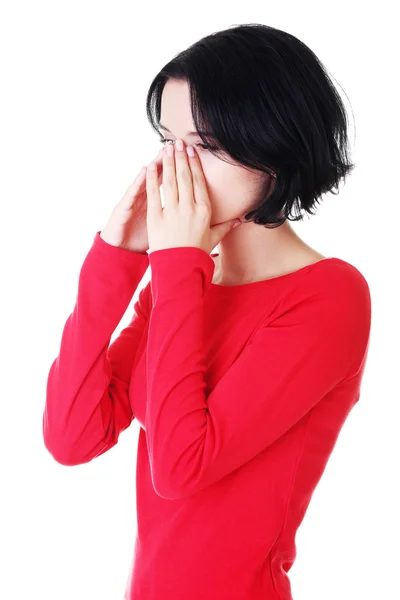 Jonge vrouw met sinusdruk pijn — Stockfoto