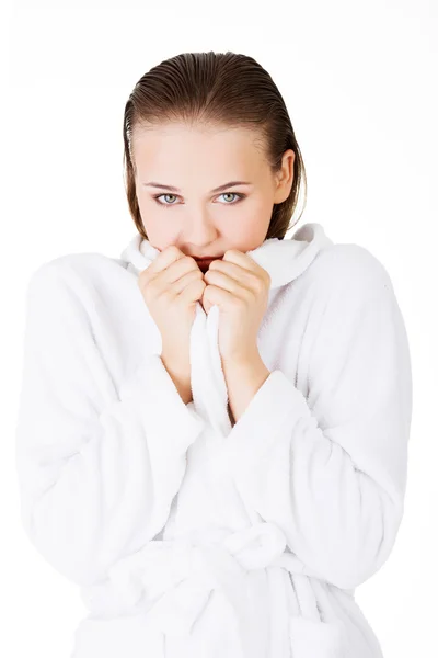 Attractive woman with a bathrobe — Stock Photo, Image