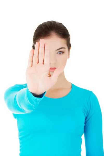 Hold on, Stop gesture showed by young woman — Stock Photo, Image