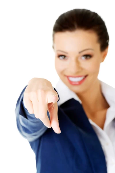 Young beautiful caucasian business woman pointing on you — Stock Photo, Image