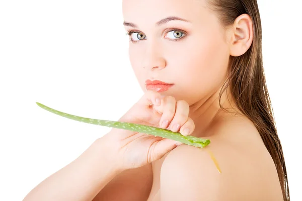 Woman with aloe vera — Stock Photo, Image