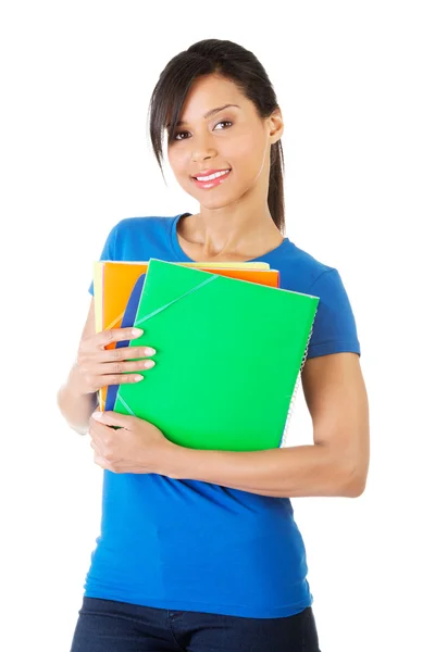 Student szczęśliwy kobieta z notebookami — Zdjęcie stockowe