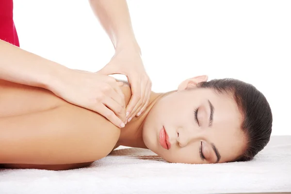Preaty young woman relaxing heaving massage therapy — Stock Photo, Image