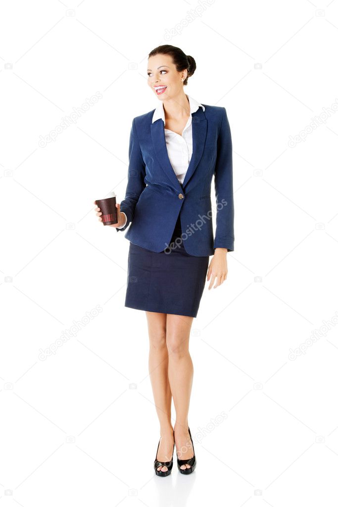 Business woman with cartoon mug