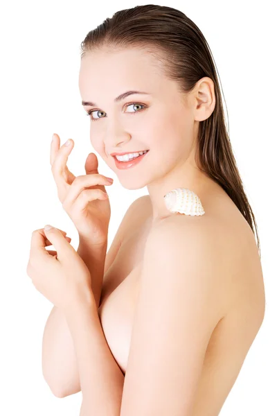 Vackra ansikte spa kvinna med frisk ren hud — Stockfoto