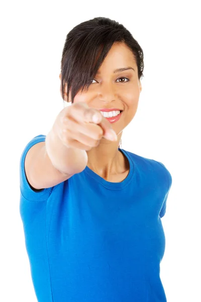 Young beautiful woman pointing on you — Stock Photo, Image