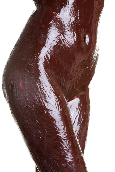 Corpo femminile nudo ricoperto di cioccolato — Foto Stock