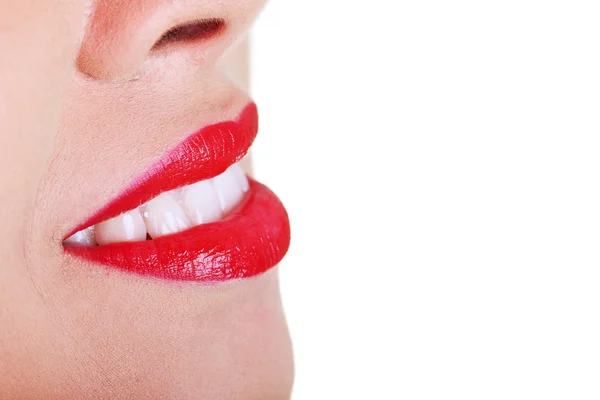 Szép fényes, vörös nő ajka — Stock Fotó