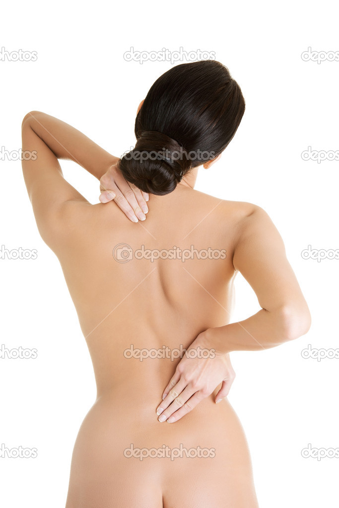 Young woman with pain in her back.