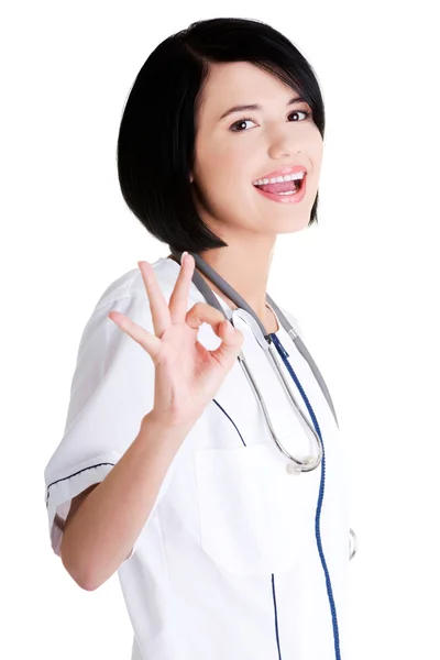 Female doctor or nurse gesturing perfect — Stock Photo, Image