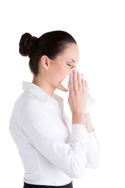 Жінка з алергією або холодною — стокове фото