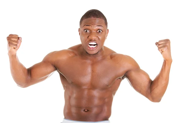 Злий чорний м'язистий чоловік — стокове фото