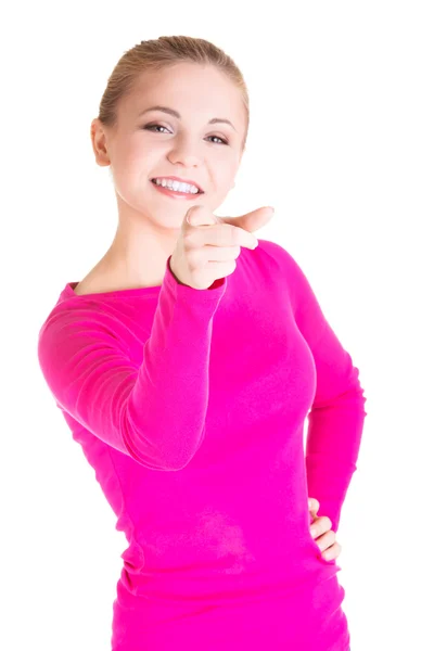 Young beautiful caucasian woman pointing on you — Stock Photo, Image