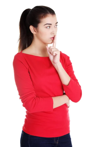 Vrouw maken een houden het rustig gebaar — Stockfoto