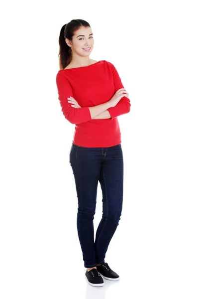 Vacker ung kvinna (student) i casual kläder — Stockfoto