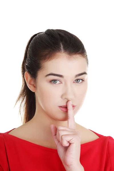 Mujer haciendo un gesto mantener la calma — Foto de Stock