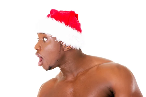 Perfil atraente de um homem usando um chapéu de Papai Noel . — Fotografia de Stock