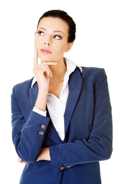 Jovem mulher de negócios atraente. Expressão facial. Pensando . — Fotografia de Stock