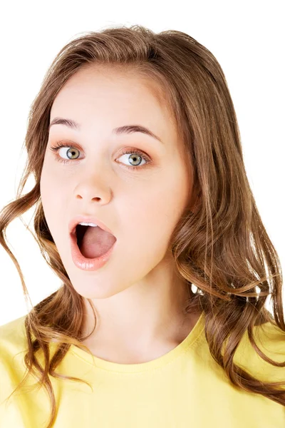 Attractive woman's face in shock expresstion. — Stock Photo, Image
