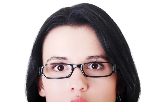 眼鏡の女性の顔。をカットします。. — Stockfoto