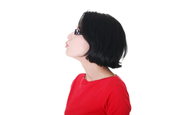 Profiel van:: aantrekkelijke vrouw in brillen. — Stockfoto