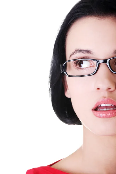 Female's face with eyeglasses. Cut out. — Stock Photo, Image