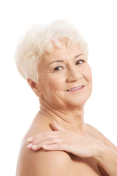 An old nude woman's head and shoulders. — Stock Photo, Image