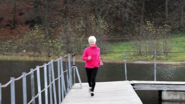 Mulher idosa exercitando . — Vídeo de Stock