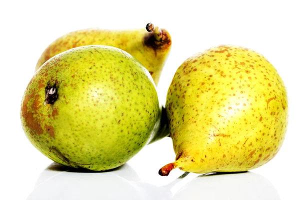 Three fresh pears over white. — Stock Photo, Image