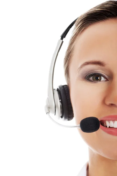 Close up on female's mouth with microphone. — Stock Photo, Image