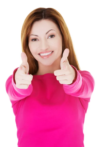 Attractive casual woman showing OK. — Stock Photo, Image