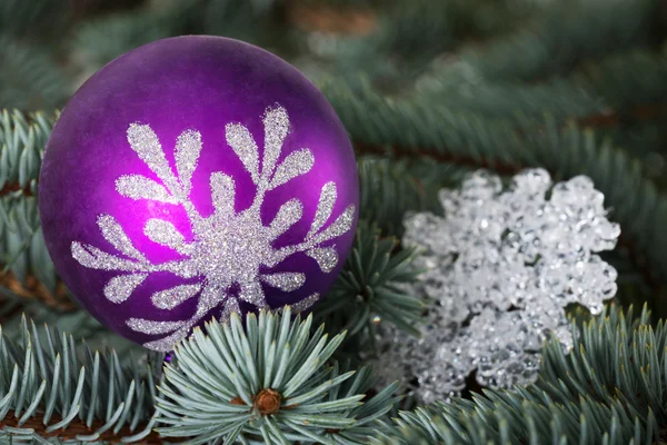 Uma bola de Natal sobre a árvore . — Fotografia de Stock