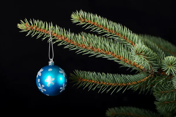 Één Kerstmis bal overhandigen op een takje. — Stockfoto
