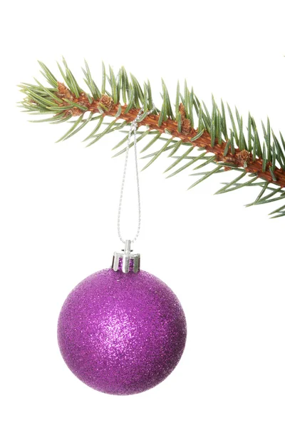 一个分离的圣诞球挂上一根小树枝. — 图库照片